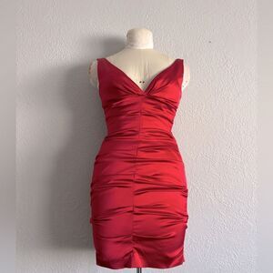 Xscape red stretch satin sheath cocktail dress Size 2